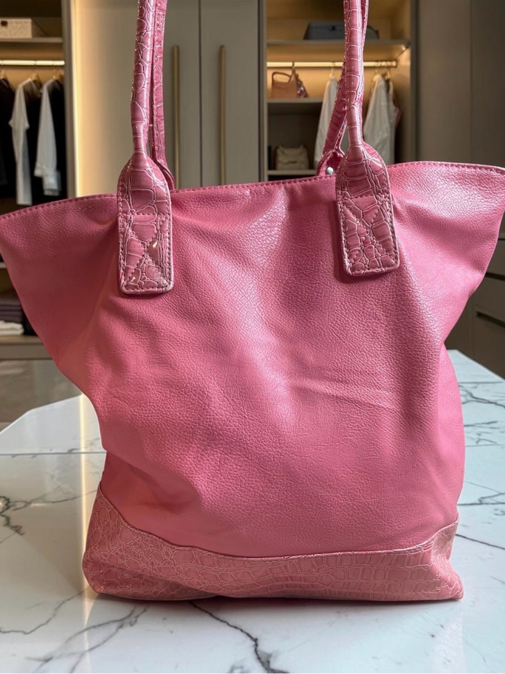 Thirty-One Jewell Pink Pebbled Faux Leather Tote Large Shoulder Bag